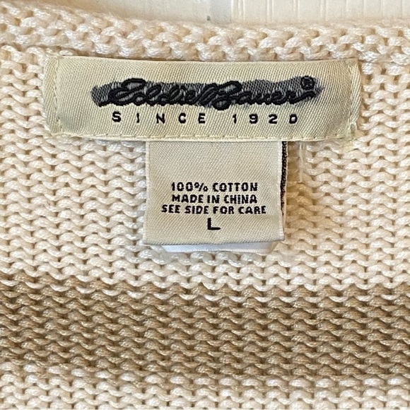 Eddie Bauer Knit Cream and Tan Striped Cotton Sweater Size Large - Picture 8 of 11